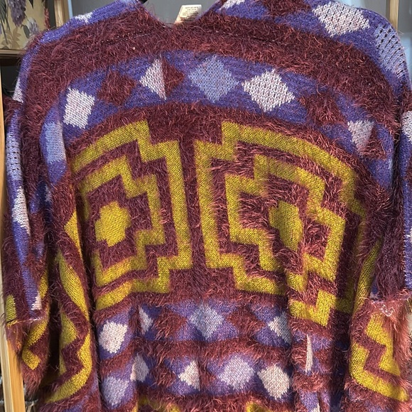 Free people Aztec Western print fringe shawl/cape - Picture 6 of 8